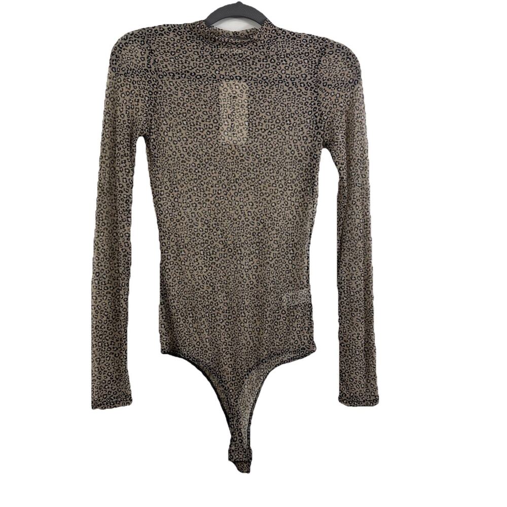 NWT Animal Print Mesh B.Original Bodysuit Medium Long Sleeved Mock Neck Sheer